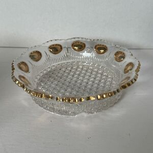 Vintage EAPG Gold Dot Coin Inlay Small Glass Dish